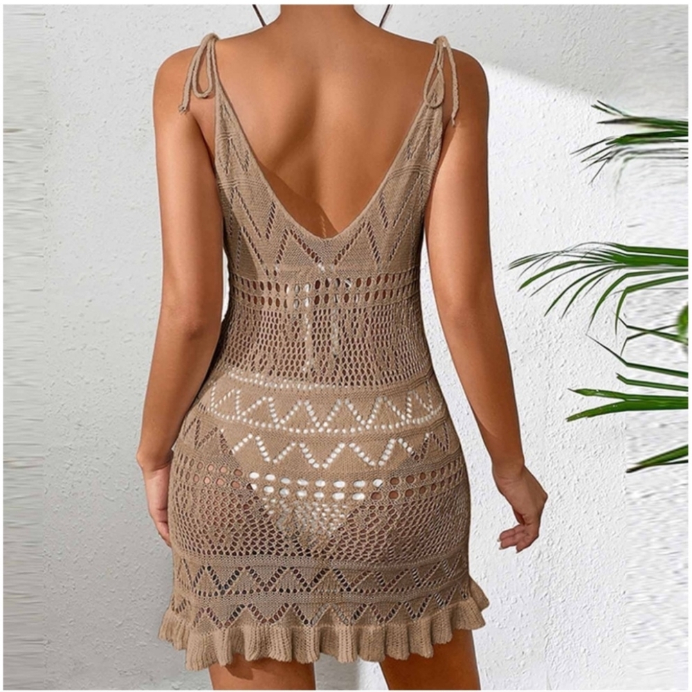 Elegant Brown Knit Swim Coverup - Picture 5 of 10